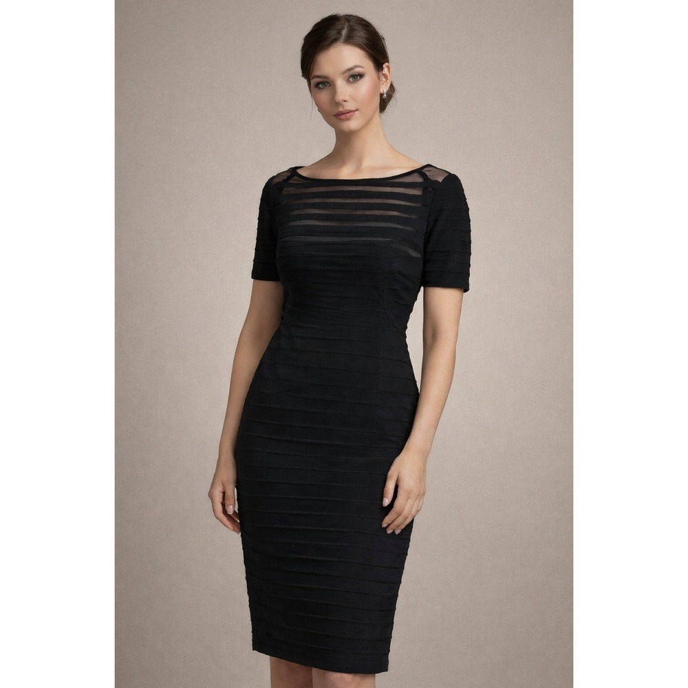 Adrianna Papell Black Textured Sheath Dress